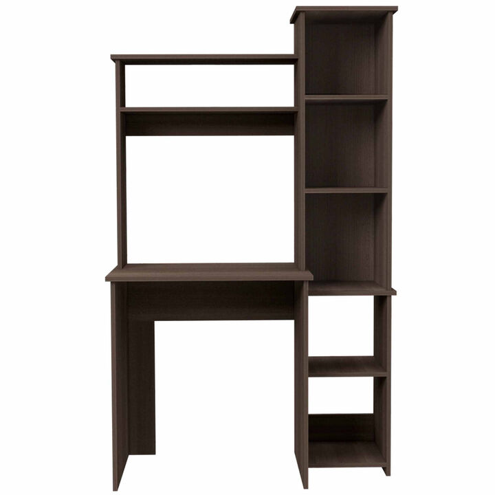 HomeRoots 39" Charcoal Wood Pedestal Computer Desk With Hutch