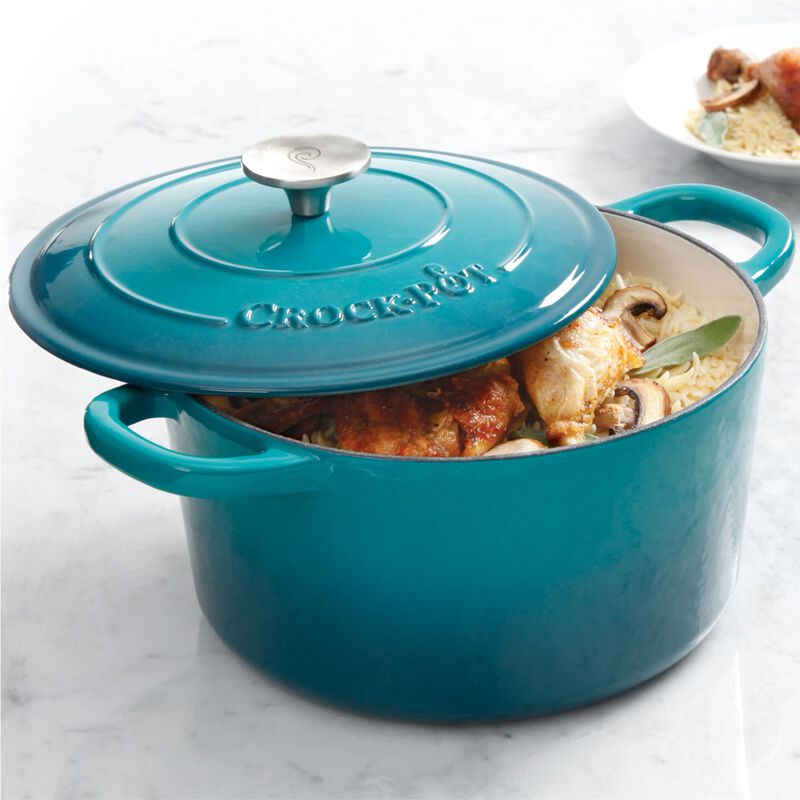 Crock Pot Artisan 5 Quart Round Enameled Cast Iron Dutch Oven in Teal Ombre