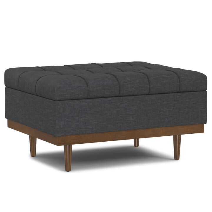 Mariah 34 inch Wide Contemporary Rectangle Coffee Table Storage Ottoman in Slate Grey  Polyester Linen, Assembled