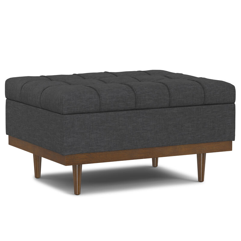 Mariah 34 inch Wide Contemporary Rectangle Coffee Table Storage Ottoman in Slate Grey  Polyester Linen, Assembled