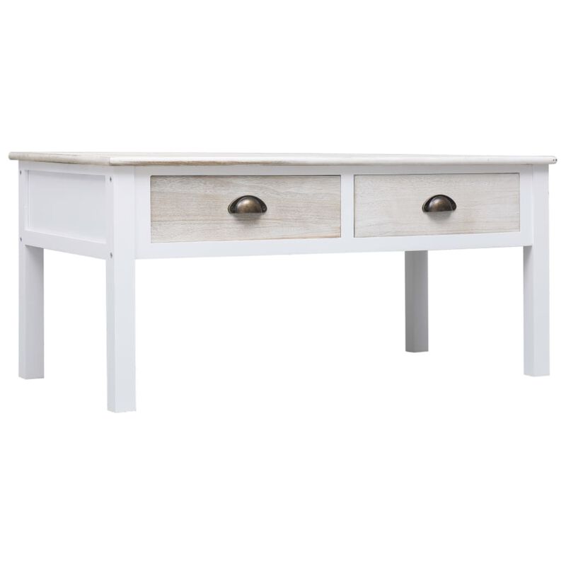 vidaXL Coffee Table White and Natural 39.4"x19.7"x17.7" Wood image number 2