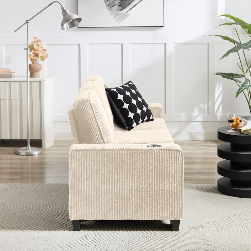 Blank 83.86" Corduroy 3 Seat Modern Sofa image number 3