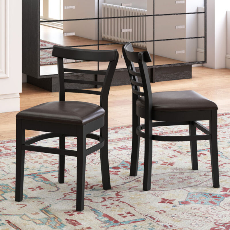 Wooden Dining Chair Set of 2 with Solid Rubber Wood Legs for Restaurant image number 4