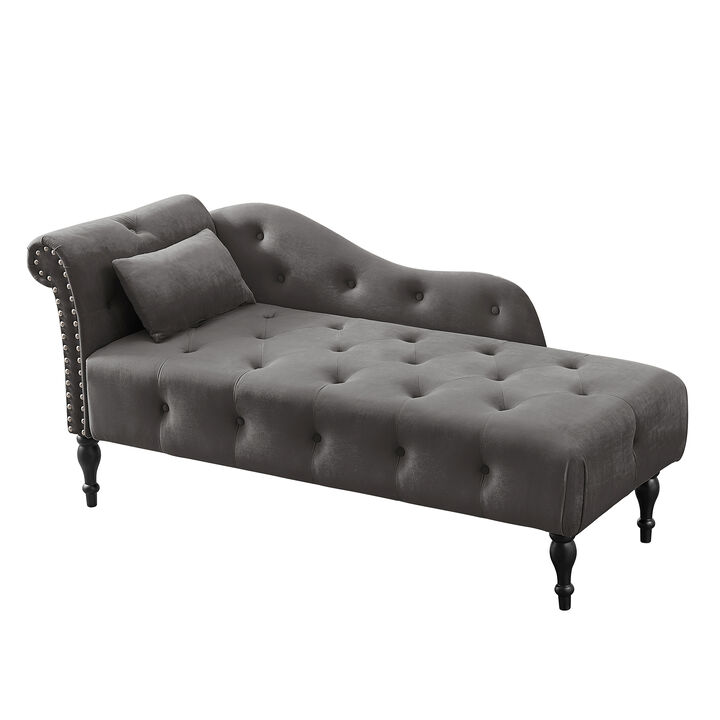Merax Velvet Chaise Lounge Buttons Tufted Nailhead Trimmed Solid Wood Legs