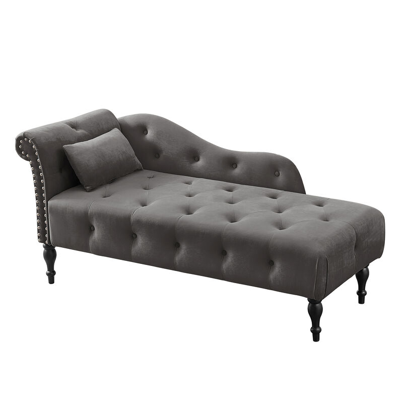 Merax Velvet Chaise Lounge Buttons Tufted Nailhead Trimmed Solid Wood Legs image number 1