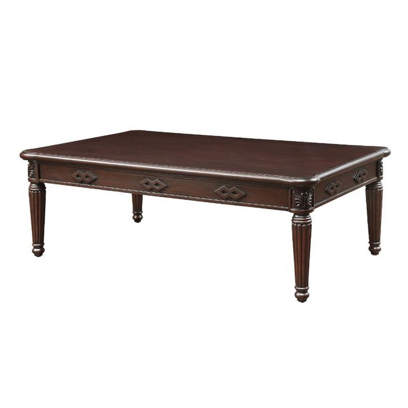 Coffee Table with Traditional Style and Turned Legs, Espresso Brown