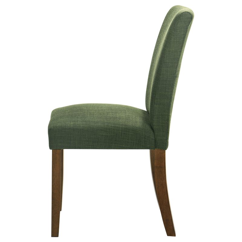 Cana Dining Chair Set of 2, Green Fabric Foam Cushion, Brown Wood Legs - Benzara