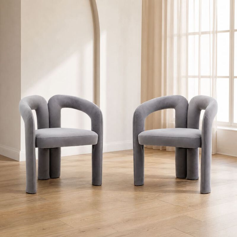 GOODSILO Contemporary Upholstered Barrel Accent Dining Armchairs, Seating for Living Room, Kitchen, Dining Spaces, Set of 2 image number 3