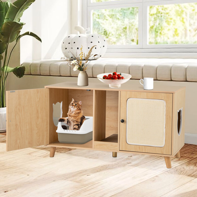 Hidden Cat Litter Box Enclosure with Double Rooms and Sisal Scratching Mats image number 4