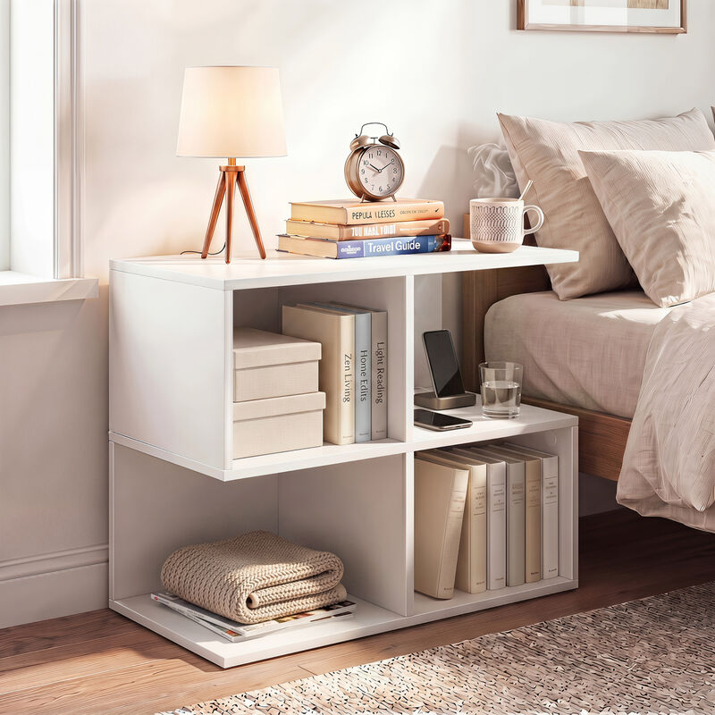 S-Shaped 3-Tier End Table with 4 Storage Cubes, Modern Side Table for Living Room-White image number 1
