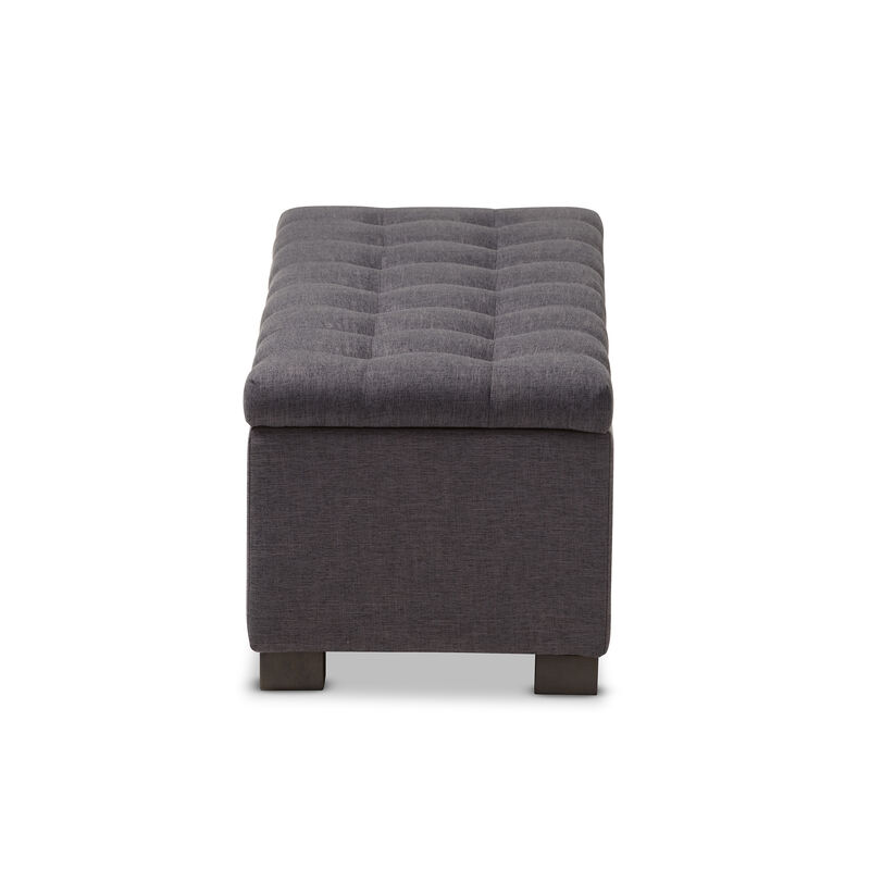 Baxton Studio Roanoke Modern Dark Grey Fabric Upholstered Grid Tufting Storage Ottoman Bench