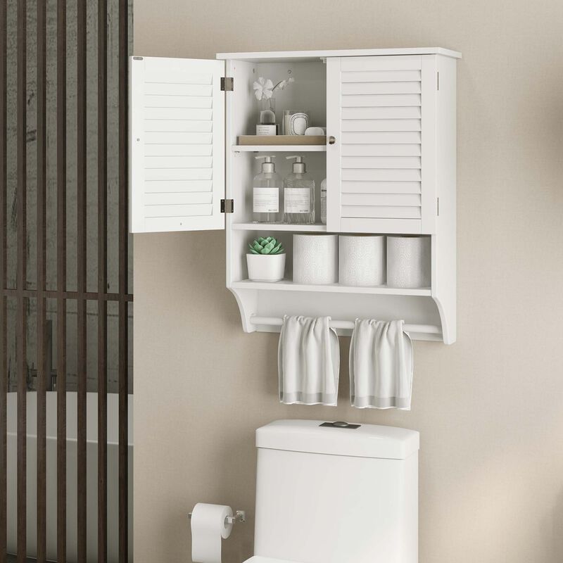 Costway Bathroom Wall Mounted Medicine Cabinet with Louvered Doors & Towel Bar White