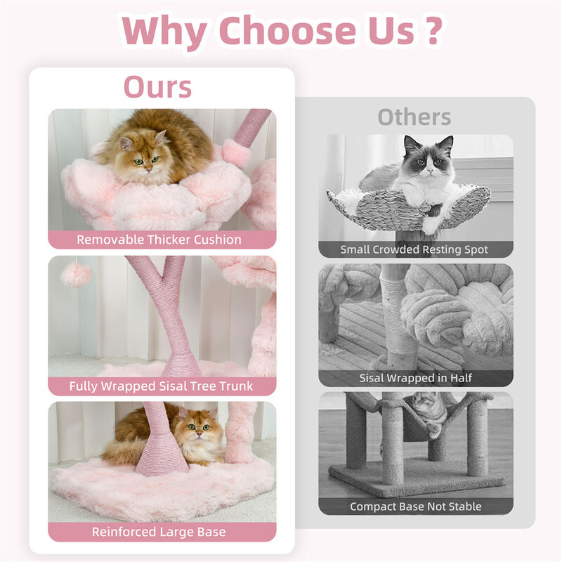 3-Tier Flower Cat Tree Pink Modern Cat Tower 41" Height Scratching Post Activity image number 4