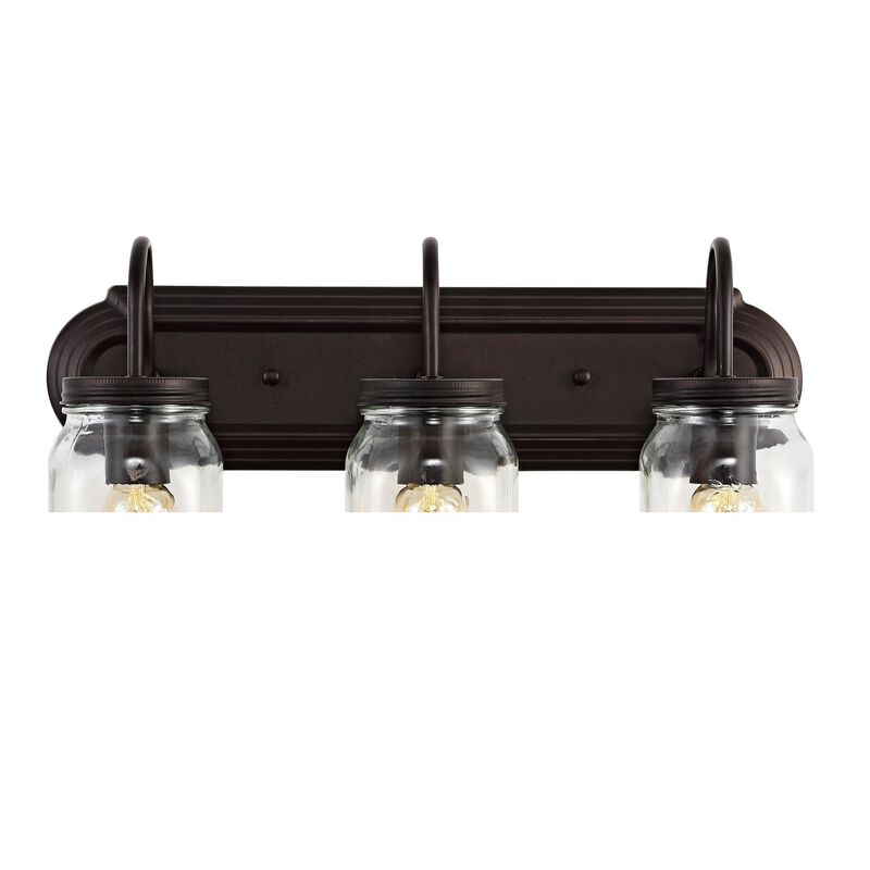 Gaines 3-Light Farmhouse Industrial Iron Mason Jar LED Vanity