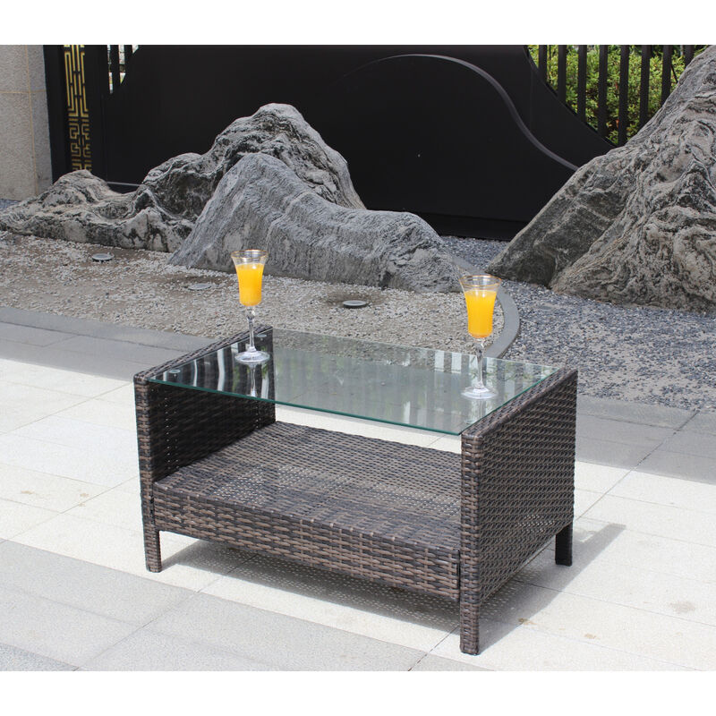Streamdale Outdoor Patio Furniture Coffee Table With Clear Tempered Glass