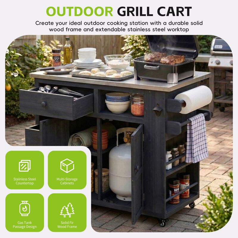 Japtef Outdoor Solid Wood Extendable Kitchen Island image number 4