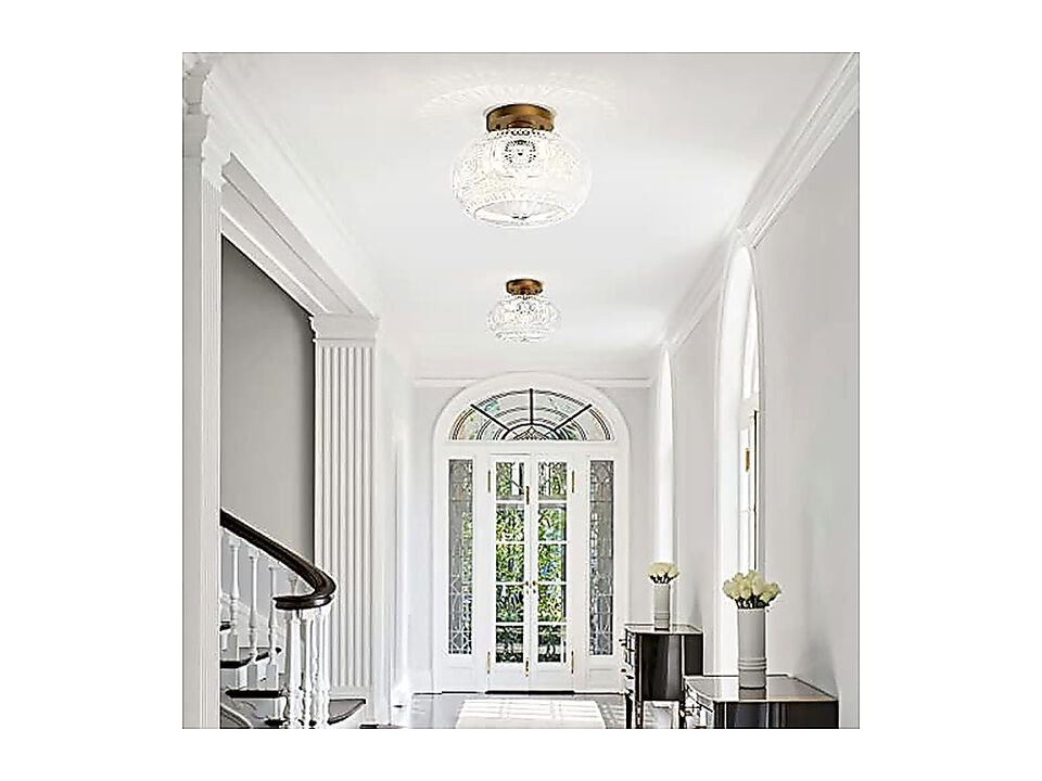 Semi Flush Mount Ceiling Light Globe Glass Fixture Gold Modern Lighting Hallway