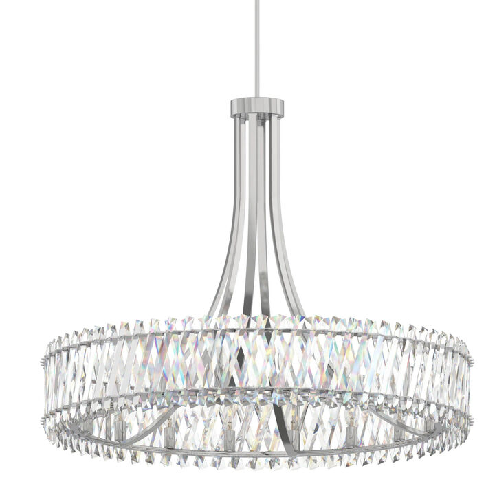 31.5" 12-Light Contemporary Polished Nickel Crystal Chandelier, Circular Ceiling Light for Living Room, Dining Room
