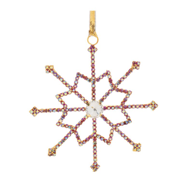 Set of 12 Jeweled Metal Snowflake Ornaments for Christmas Tree or Holiday Decor