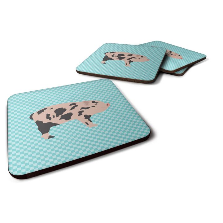 Caroline's Treasures Mini Miniature Pig Blue Check Decorative Coasters, 3.5, Multicolor