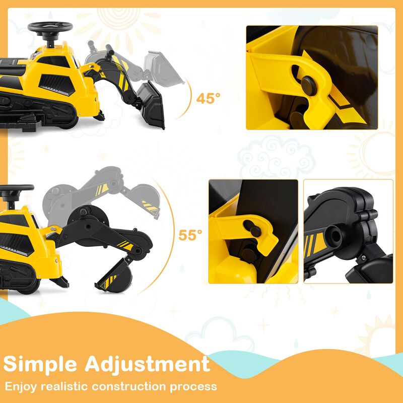 3-in-1 6V Kids Ride-On Excavator Tractor with Adjustable Arms and Music image number 4