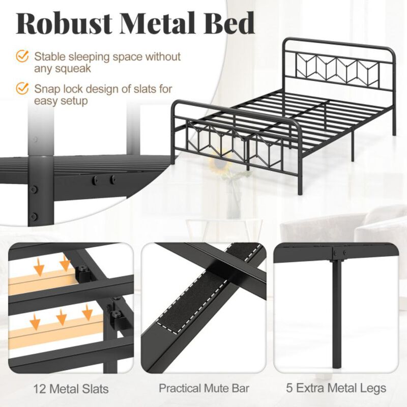 Hivvago Platform Bed with High Headboard and Snap Lock Metal Slats