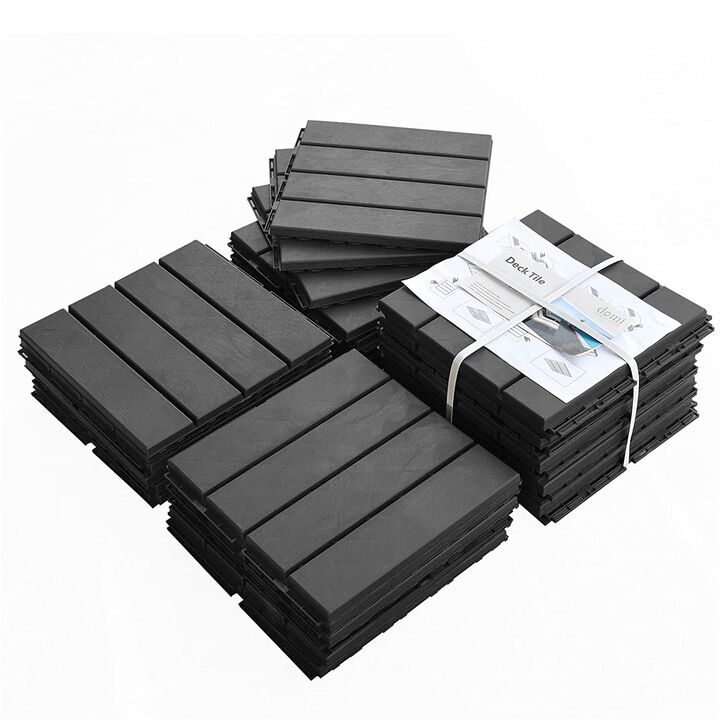 CLIHOME 12"x12" Square Composite Decking Tiles,Outdoor Patio Four Slat Plastic Interlocking Deck Tiles(Pack of 36)