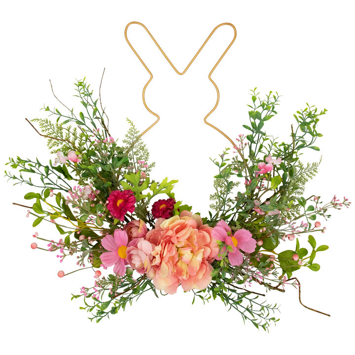 Bunny and Peony Mixed Floral Wall Hanging Easter Decoration - 16"  - Pink