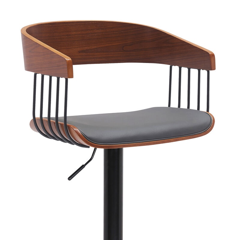 HomeRoots Faux Leather and Metal Adjustable Bar Stool with Full Back image number 5