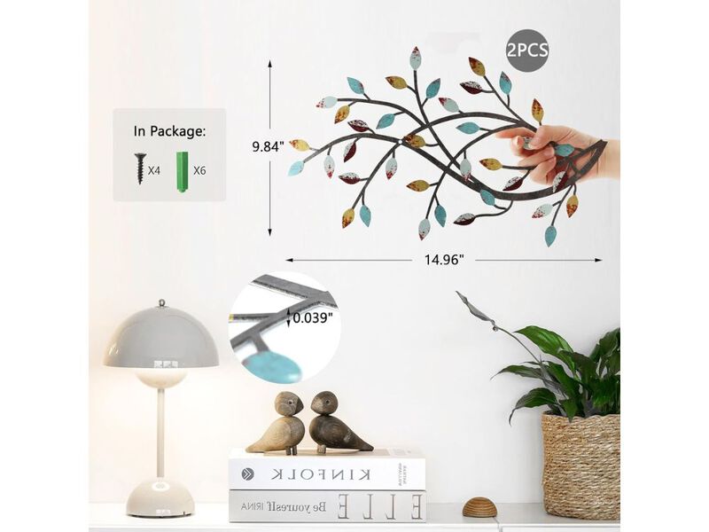 Metal Leaf Wall Decor Vine Branch Art for Bedroom Living Room Hallway Home image number 2