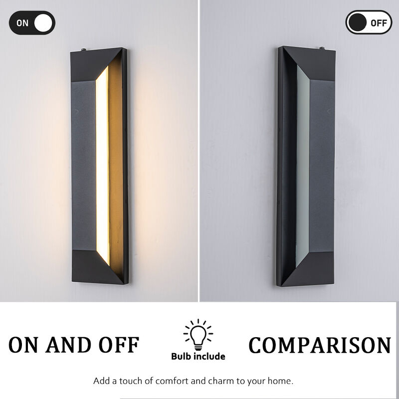 H22" Large Dusk to Dawn Modern Outdoor Wall Light 24W Integrated LED Exterior Wall Sconce with Black Trapezoid Design and Acrylic Shade for Garage Entryway image number 5