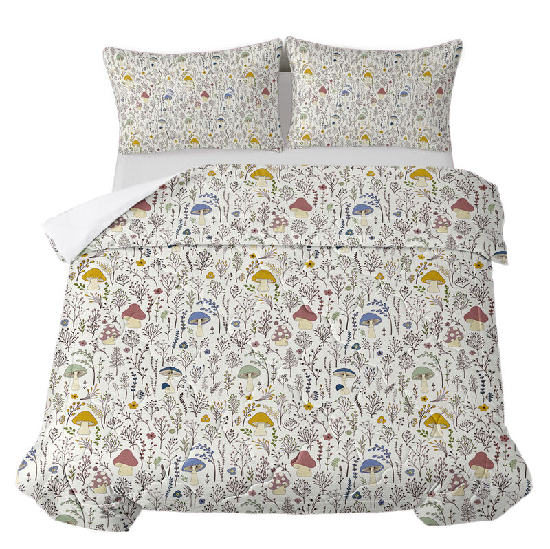 3 Piece Comforter Set Cute Mushroom Design With Pillow Shams For Kids - Twin size