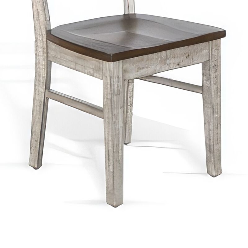 Camie Dining Chair Set of 2, Ladderback Design, Gray Mahogany Wood - Benzara