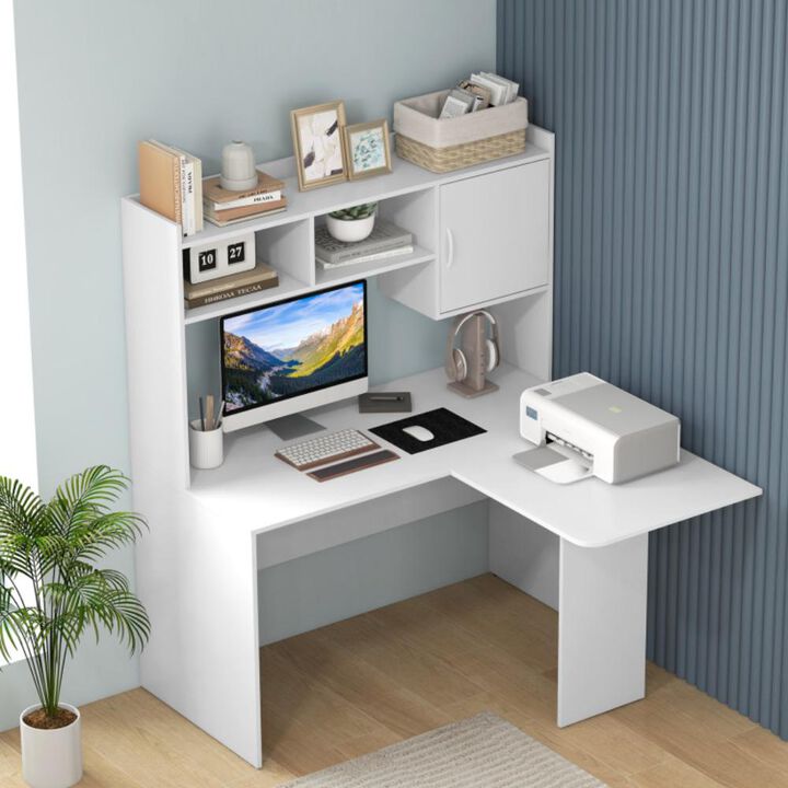 Hivvago L-Shaped Desk Corner Computer Desk with Open Storage Hutch and Cabinet