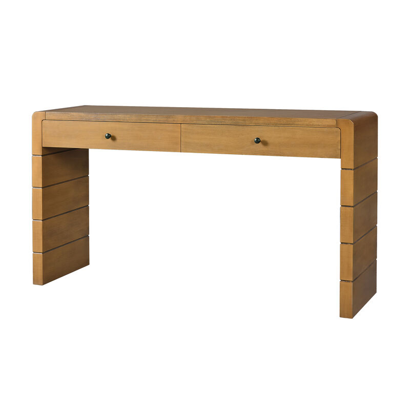 Curved Console Table with Storage, Wooden Entryway Table with 2 Drawers