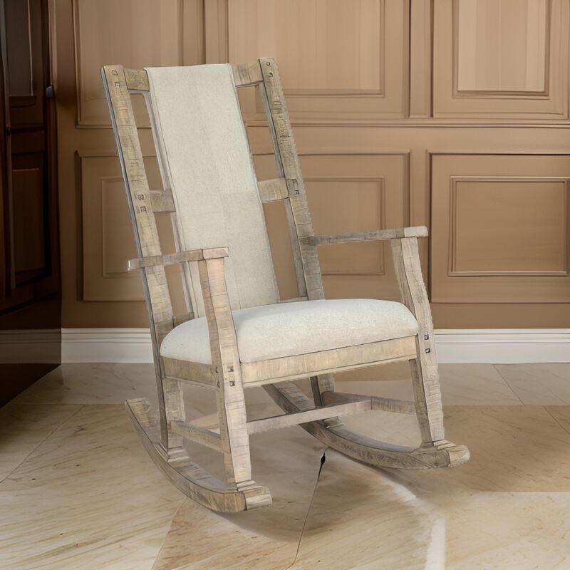 Rena Rocking Chair, Cushion Seat and Back, Brown Mahogany Mindy Wood - Benzara