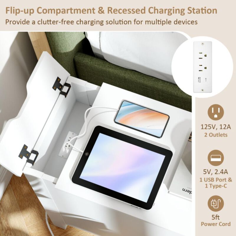 Hivvago Flip Top End Table with Charging Station USB Ports Outlets and Drawer