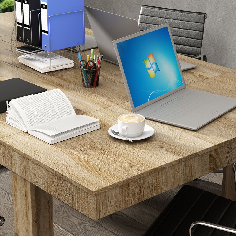 86.6 in. Width, Retangular Wood Grain Wooden Computer Desk, Writing Desk, Natural with Wooden Frame