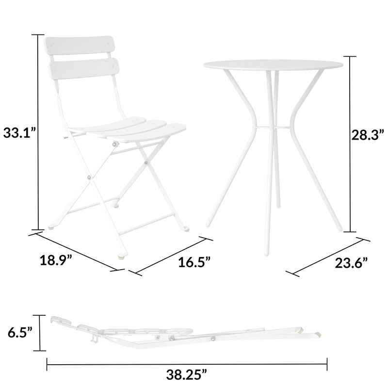 3-Piece Bistro Set with 2 Folding Chairs