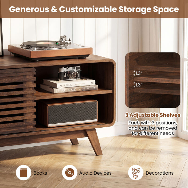 Modern Entertainment Center with Grille Style Sliding Doors for Living Room image number 7