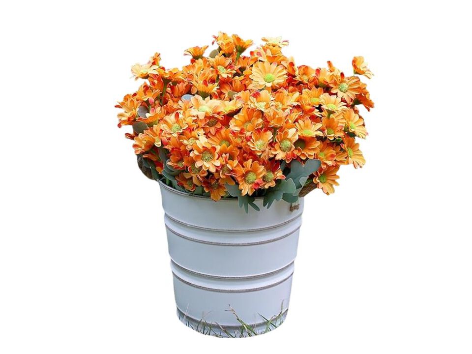 24 Bundle Orange Artificial Daisy Flowers UV Resistant Outdoor Garden Porch