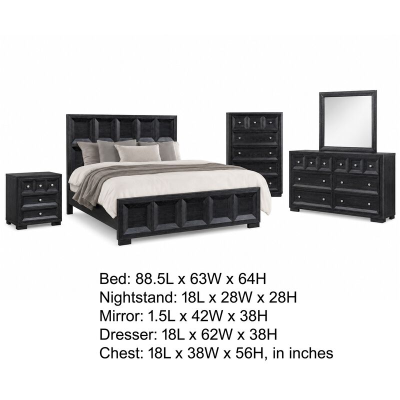 Kizie 5pc Queen Bedroom Set, Rustic Black, Chest, Mirror, Nightstand image number 7