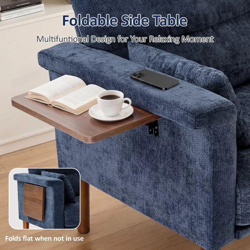 Vipbear 69" Chenille Loveseat Sofa with Foldable Side Tray Table, Thick Deep Cushion 2-Seater Couch image number 3