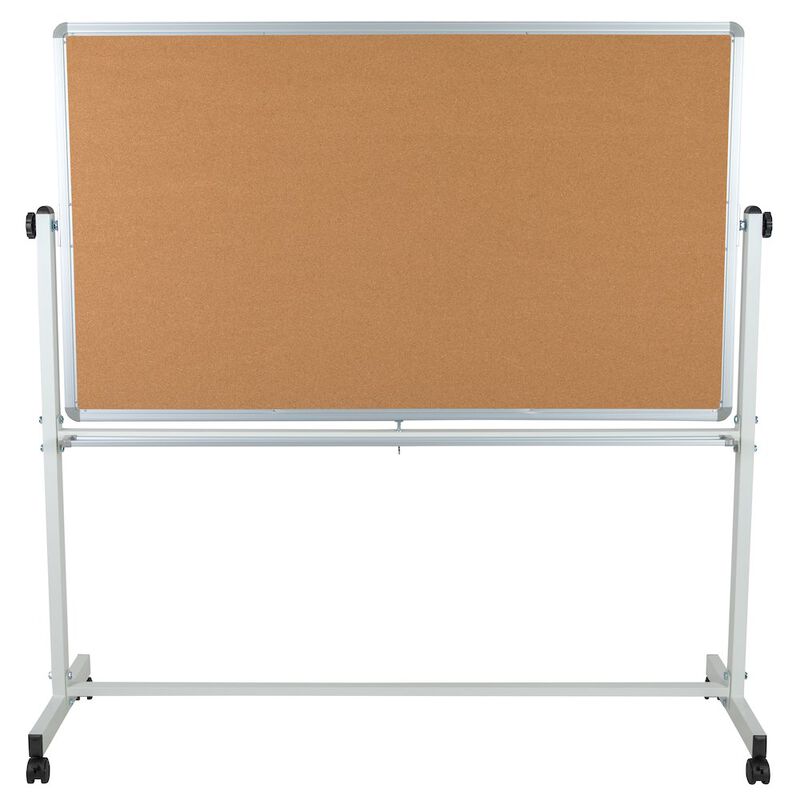 Flash Furniture 62.5"W x 62.25"H Reversible Mobile Board and White Board with Pen Tray image number 4