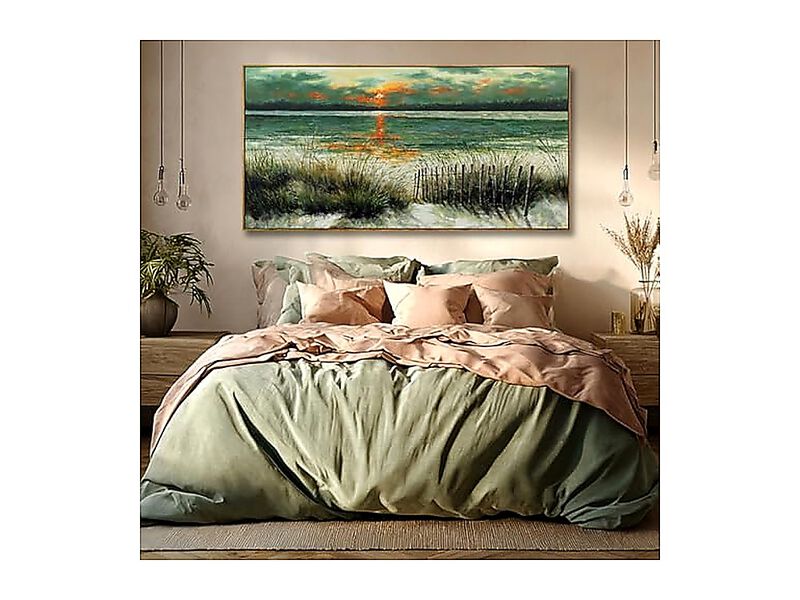 Green Abstract Wall Art Sunrise Beach Sea Ocean Sage Landscape Decor Poster Room image number 3