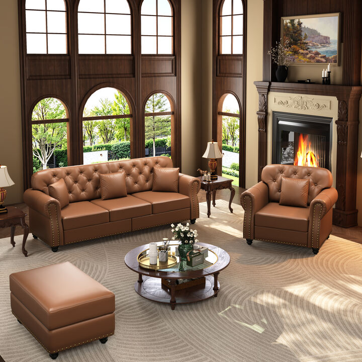 Kalo 4 Seat 1 Ottoman  Faux Leather Sofa Sets