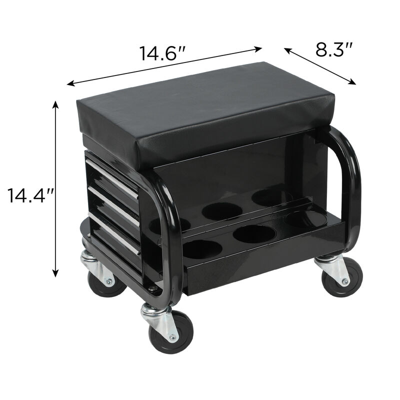 ELEMENT ACE Rolling Creeper Garage Shop Padded Seat with Three Built-in Drawers Heavy Duty Swivel Casters Mechanic Work Stool for Automotive Repair Tasks image number 2