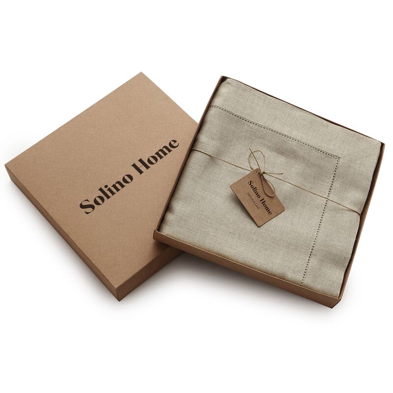 Solino Home Classic Hemstitch 100% Linen Tablecloth &ndash; Handcrafted, Machine Washable, Perfect for Holiday and Everyday Dining