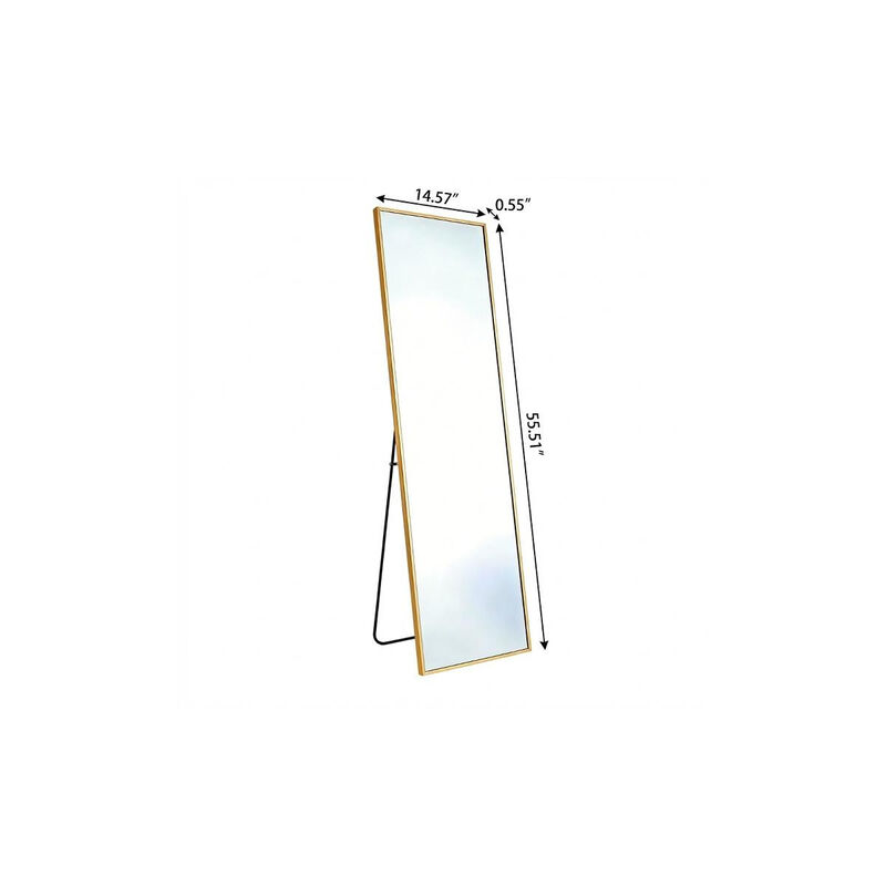 HomeRoots 56" Gold Aluminum Freestanding And Wall Mounted Framed Full Length Mirror image number 4