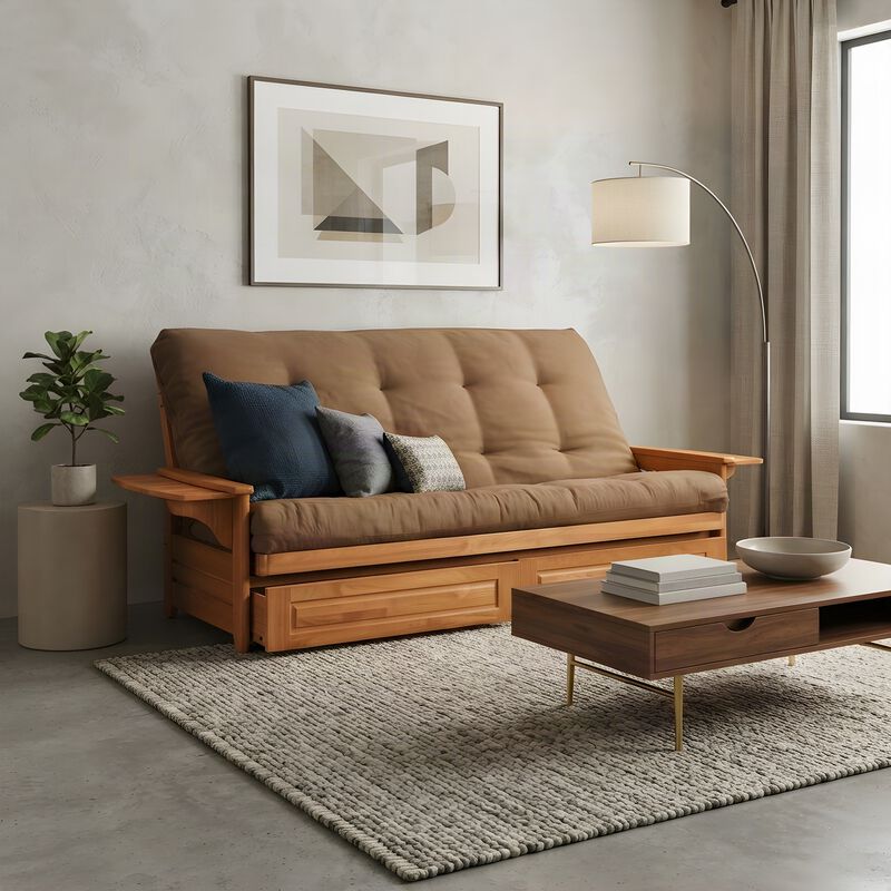 Phoenix Frame Queen-Butternut Finish-Suede Peat Mattress-Storage Drawers image number 5
